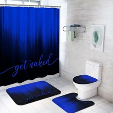 4PC Blue Black Ombre Get Naked Modern Simple Shower Curtain Sets Bathroom Dec...