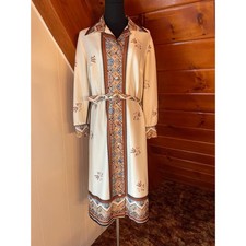 Vintage 1970s Lorac Originals Boho Printed Poly Midi Shirt Dress sz 18 1/2
