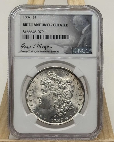 1882 $1 Morgan Silver Dollar Toned NGC Brilliant Uncirculated George Morgan