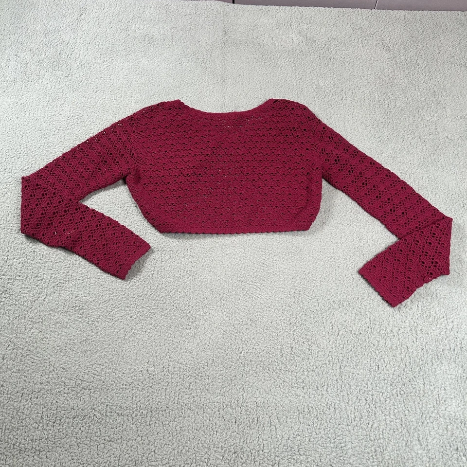 Suéter Mac & Jac Encogerse de hombros para mujer mediano ganchillo manga larga botón rayón nailon Foto 3 de 4