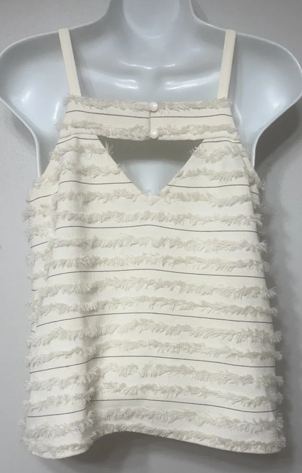 Maeve Anthropologie 上衣女式 2 码 Quinn 流苏纹理吊带背心方领 — 第 4/4 张图片