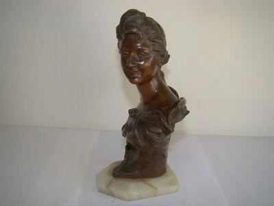 Buste féminin en bronze, signé G. Van der straeten  " fondeurs de Paris" #1650# - Photo 1/4