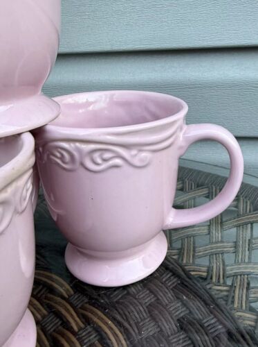 Coffee/Tea Embossed Scroll Vanessa Pink Porcelain Mugs Cups JC Penney Set of 4 - Picture 3 of 7