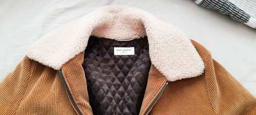 Saint Laurent Pairs Men's Velvet Shearling Leather Fur Coat Jacket 52 42 New - Picture 5 of 11