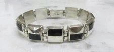 Taxco Sterling Silver Black Onyx Link Bracelet ~ 7-1/2" ~ 37.6g ~ 1-F237