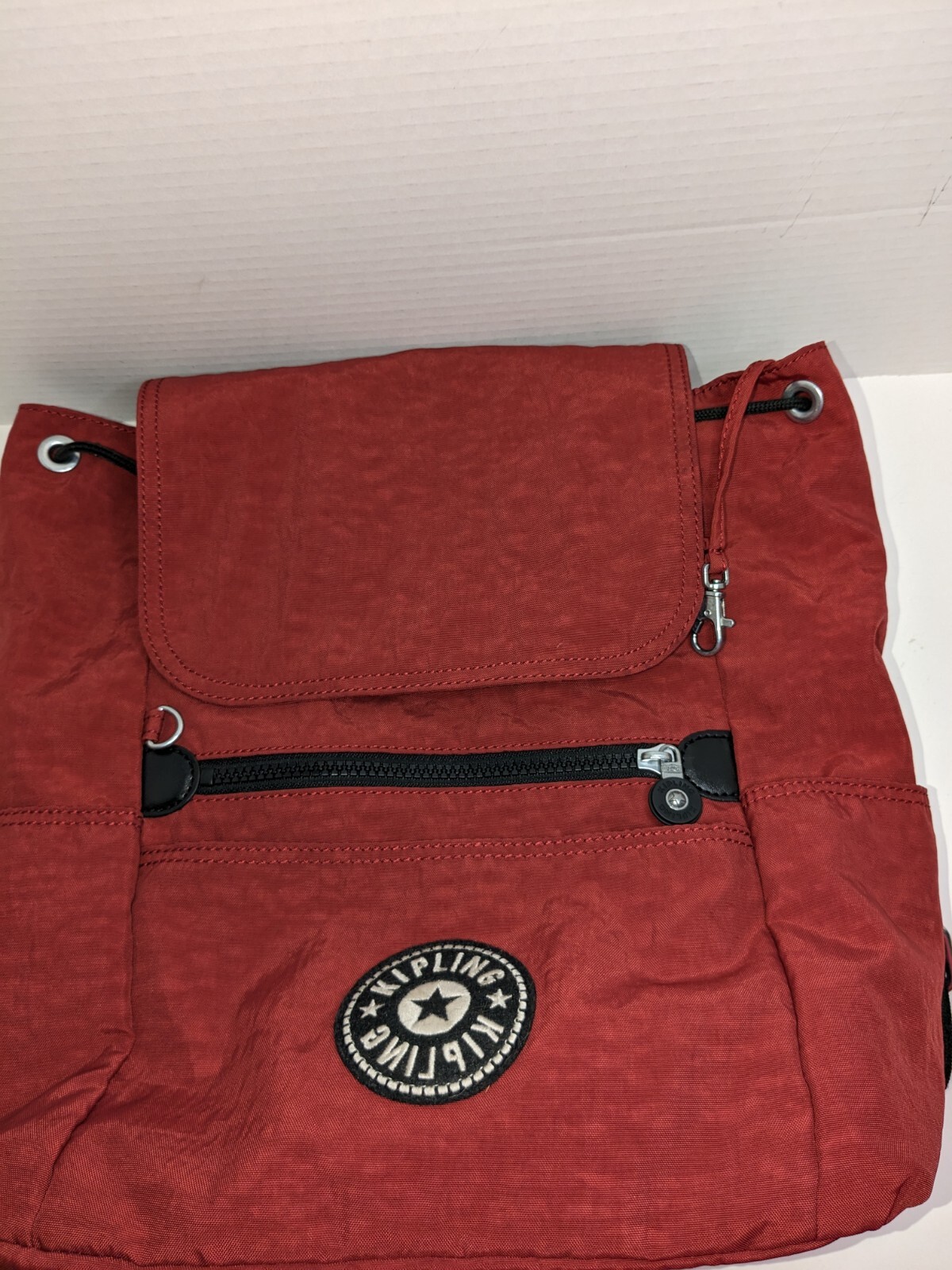 Kipling Vintage Red Backpack Black & White Straps Gem