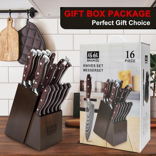 16 pcs Japanese Kitchen Knife Set with Block High Carbon Stainless Steel - Picture 2 of 3