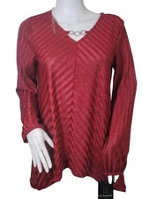  I.N. Studio Women's Size MP Petite Top blouse V Neck Red Long sleeve New 17