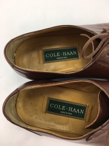 #SH25 Cole Haan 9.5M Italy Made Brown Leather Plain Toe Derby Oxford Dress Shoes - Picture 5 of 12