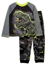 Saint Eve Dinosaur Pajamas Set Boy's Shirt Pants 7 8 M Dino T Rex Green Camo NWT