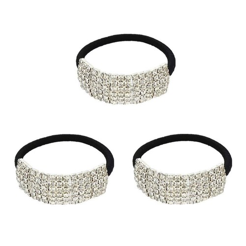 3Pcs Elastic Scrunchies Rhinestone Hair Ties Ponytail Holder Band for