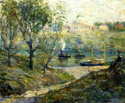Oil painting Ernest-Lawson-University-Heights-New-York by river handmade canvas