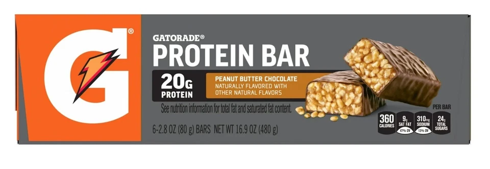 Barritas de proteína de suero de chocolate con mantequilla de maní Gatorade, 20 g de proteína, paquete de 6 Foto 4 de 4