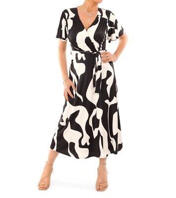 Neu schwarz und elfenbein komplett gefüttert Flatterärmel knielang Fit and Flare Kleid