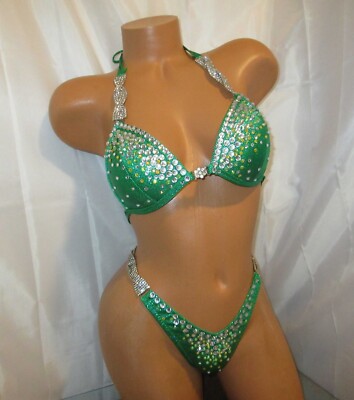 NPC competition FIGURE posing suit  GREEN  HOLOGRAM  34D CUP SMALL BOTTOMS
