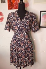 vtg Periwinkle 80s dark blue pink floral fairy short sleeve romper jumpsuit
