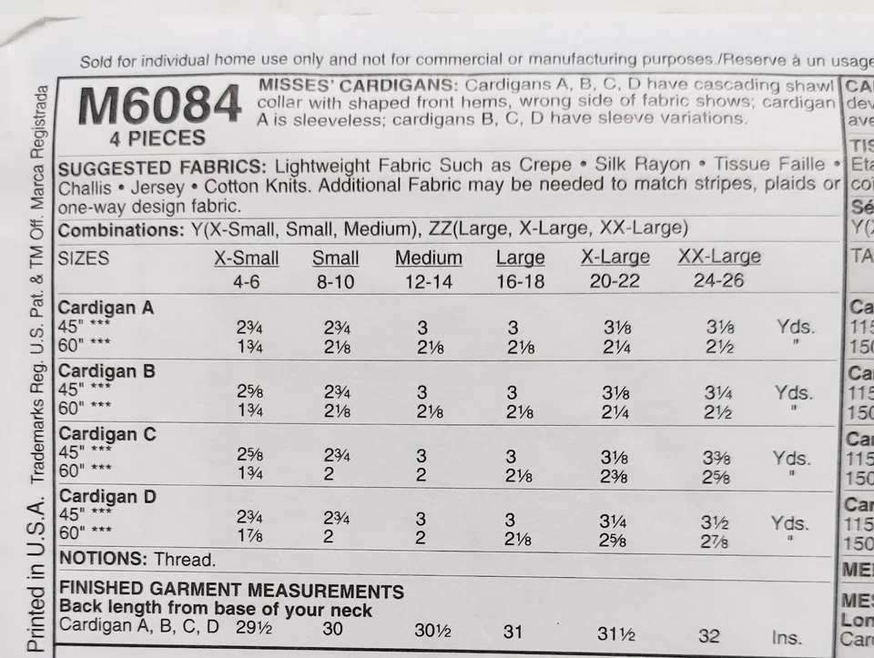 McCall's 1 Hour Pattern M6084 Misses Summer Light Wrap Shirt Size 6 8 10 Uncut - Image 3 of 4