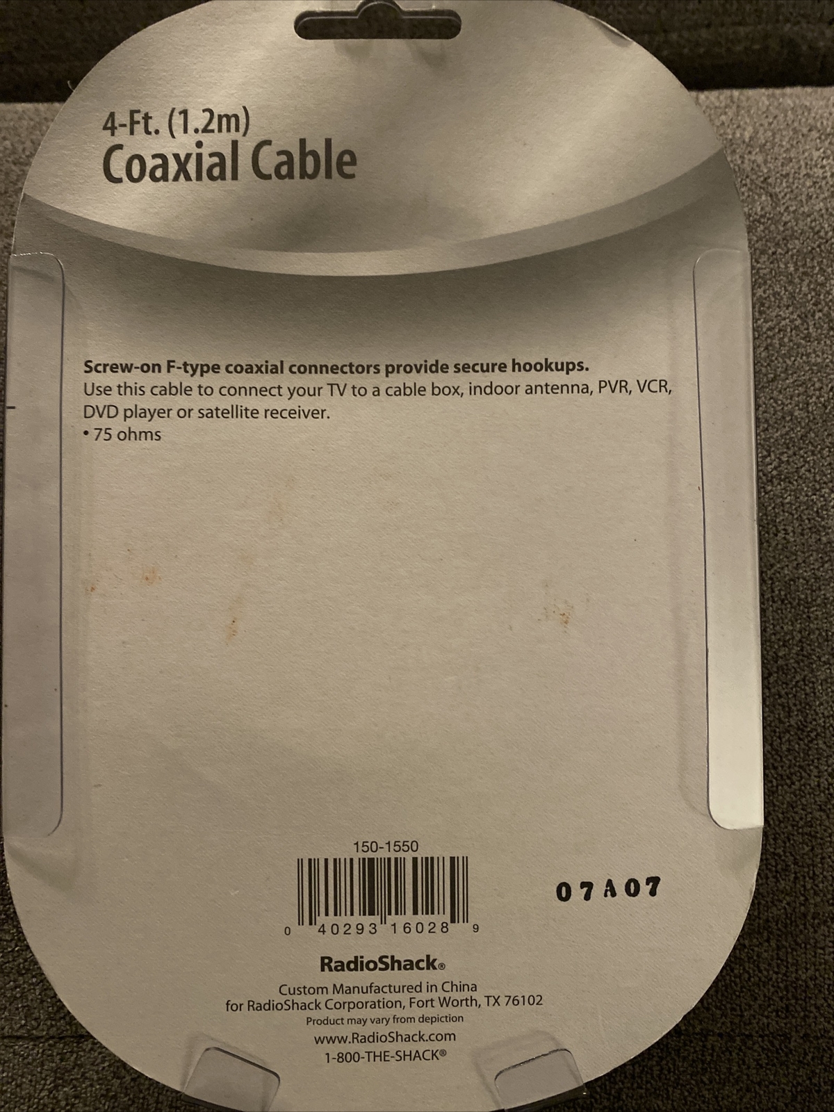 NEW RADIO SHACK 4' Coaxial Antenna Cable Extension Coax HDTV Wire Cord