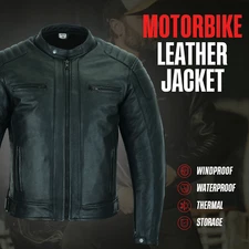 Motorcycle Leather Jacket Motorbike Genuine Black Biker With CE Armour Black