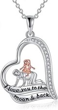 Daughter Necklace from Dad 925 Silver I Love You to The Moon Back Heart Pendant