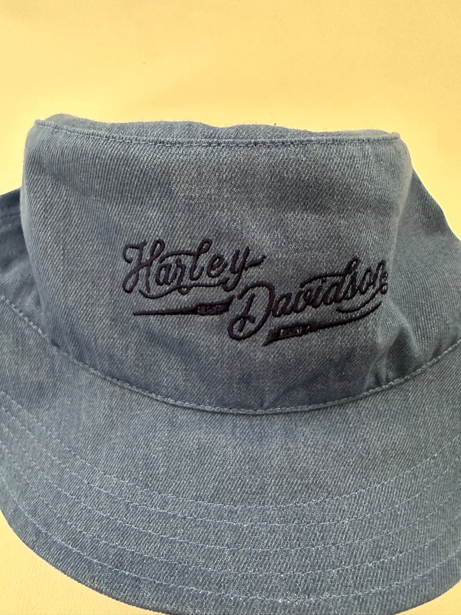 ◆Harley Davidson◆ Denim Bucket Hat Dark Navy HH15181103 Harley Davidson Logo Graphic Blue Denim Bucket Hat Cap Size