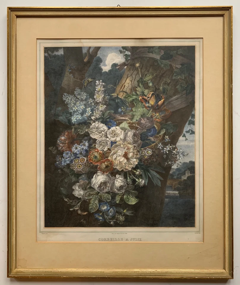 Blumenkorb Rosen Natur Biedermeier Empire Lithografie Auguste Piquet de Brienne - Bild 2 von 4