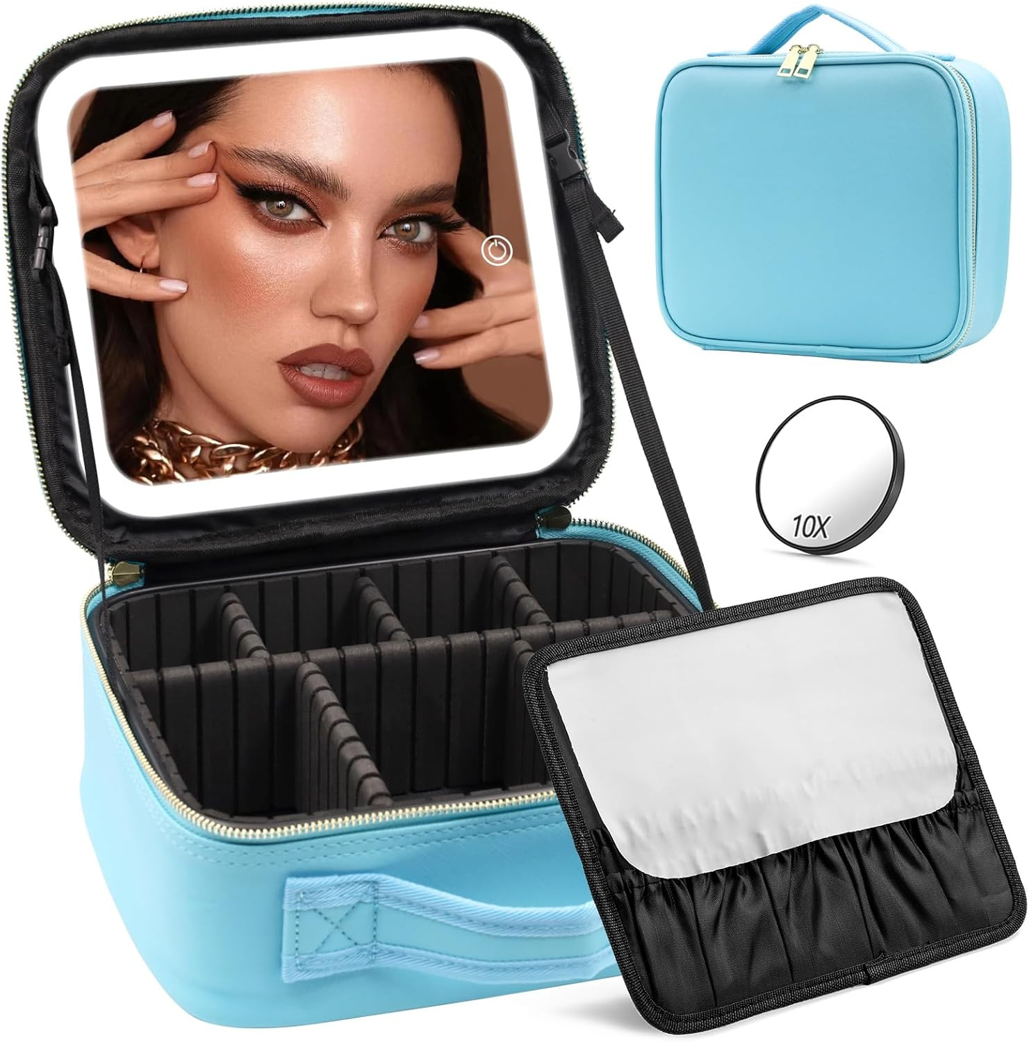 Trousse Trucco Con Specchio E Luce, Trousse Trucco Da Viaggio Con Organizer per 