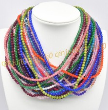 Lots 4mm Natural Multicolor Gems Faceted Round Bead Necklace Silver Clasp 16-36"