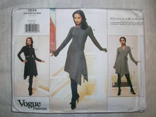 VOGUE Designer Vintage 1995 Pattern # 1634 Donna Karan Dress 8-10-12