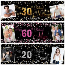 2 Personalised birthday banner Photo Silver Gold Pink party wedding poster