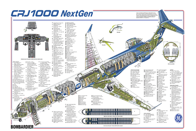 Bombardier crj 1000 nextgen cutaway poster 24 in x 36 in | eBay