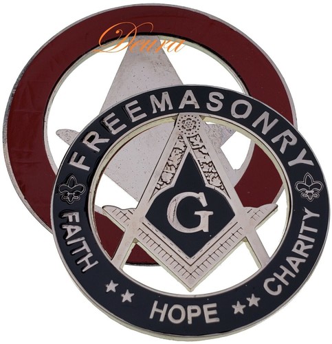 Masonic Master Mason Cut out Car Emblem Silver Black 3" DIECAST - Picture 2 of 3