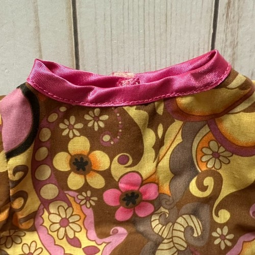 Abito Cavolo Patch Bambini Floreale Stile Anni 70 Rosa Giallo Girevoli Cintura Feltro - Foto 3 di 6