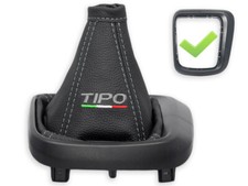 PER FIAT TIPO 2015-2025 CUFFIA LEVA CAMBIO PELLE NERA RICAMO GRIGIO + TELAIO