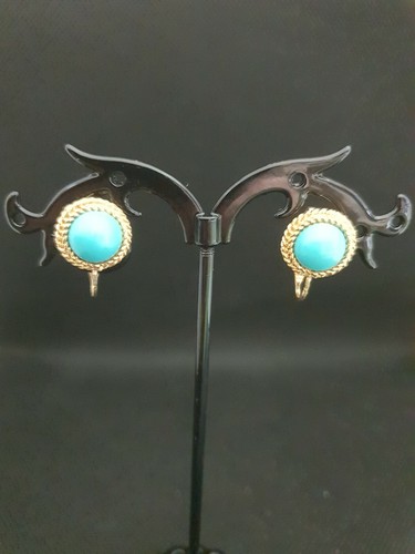 Boucles D'oreilles Vintage AVON - Métal Doré Avec Pierres Roses/violettes - Occasion