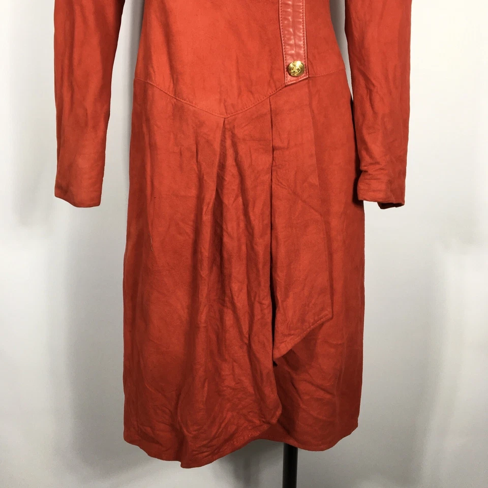 VESTIDO DE CUERO ROJO VAKKO VINTAGE AÑOS 80 Gamuza Mantequilla Suave 6 Cintura Caída Asimétrica Foto 3 de 4