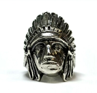 DETAILLIERTER HERRENRING DIAMANT AUGE STERLINGSILBER INDIANER INDIANER HÄUPTLING 9,5