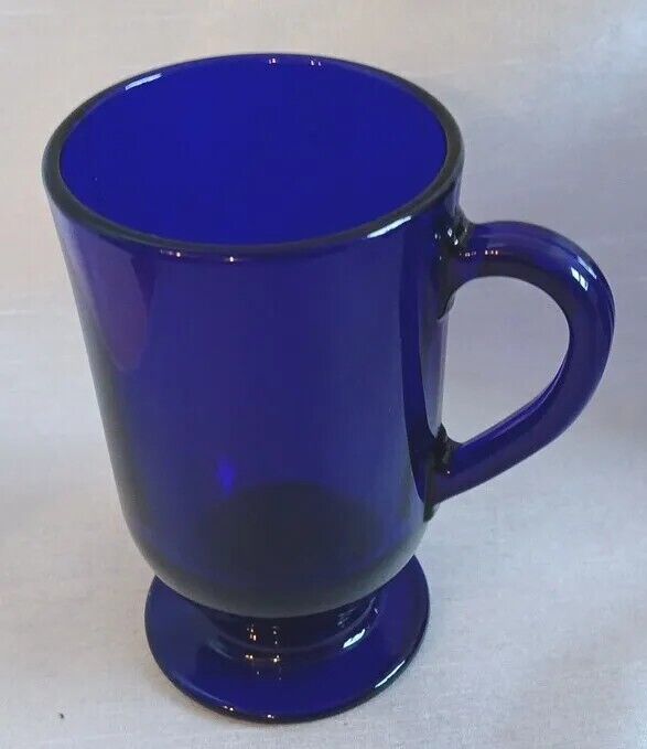 Vintage Libbey Cobalt Blue Footed Coffee Mugs 8 Piece Set New Open Box 10.5 Oz