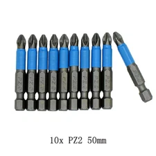 10pcs PZ2 Extra Long 50mm Magnetic Non-slip Screwdriver Bit Set 1/4 Hex Shank