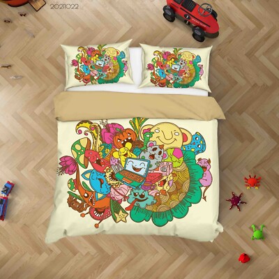 3D Graffiti Monster Handgezeichnet Quilt Cover Set Bettwäsche Sets Kissenbezü...