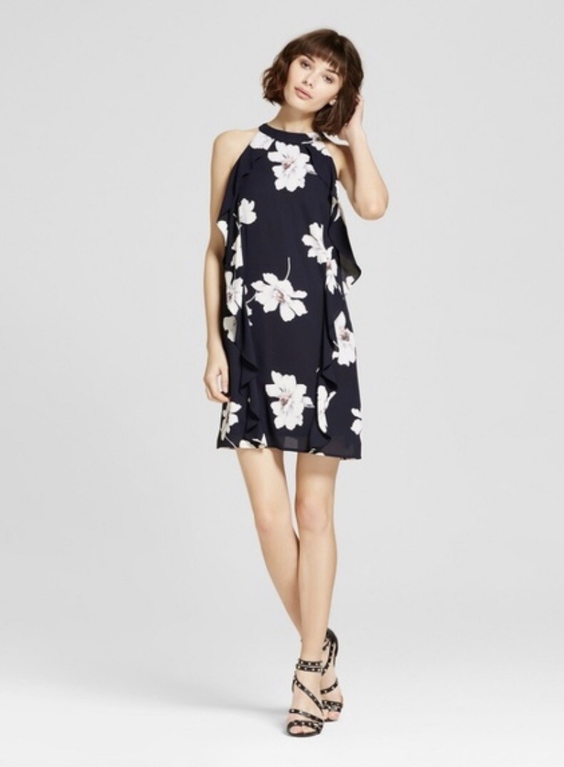 Eclair navy blue floral sleeveless dress sz XS | eBay