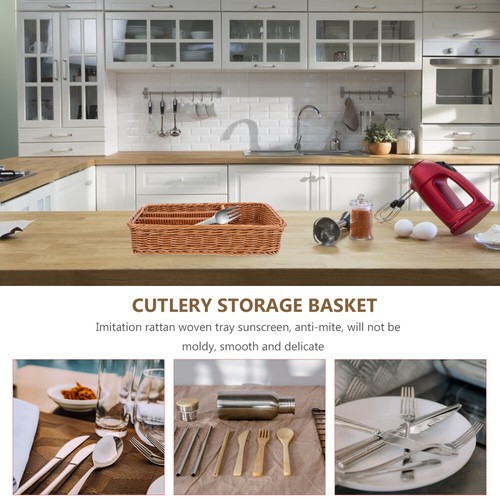 Woven Fruit Basket Silverware Drawer Organizer Rattan Storage Basket - Picture 2 of 12