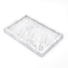 Natural Carrara White Marble Vanity Tray, Natural White Marble Serving Tray f...