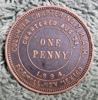 Columbia Chapter No 7 Masonic Penny Token Roswell New Mexico