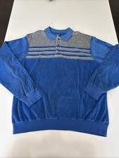 Vintage Club Hampton Velour Polo Shirt Sweatshirt 1980s XL Made In USA blue Grey