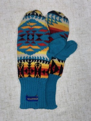 Pendelton Merino Wool Lined Mitten Gloves Southwestern Aztec design Teal *Flawed