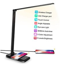 LED Desk Lamp with Wireless Charger, USB Charging Port, Desk Black-10w Pro