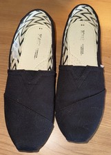 TOMS Alpargata BLACK Recycled Cotton Canvas Slip On Shoes Women's 8 Medium