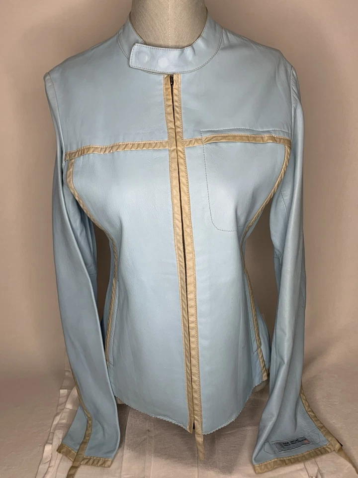 Diesel Vintage y-2k Baby Blue Lambskin Designer Sport Jacket. Size M - Image 4 of 4