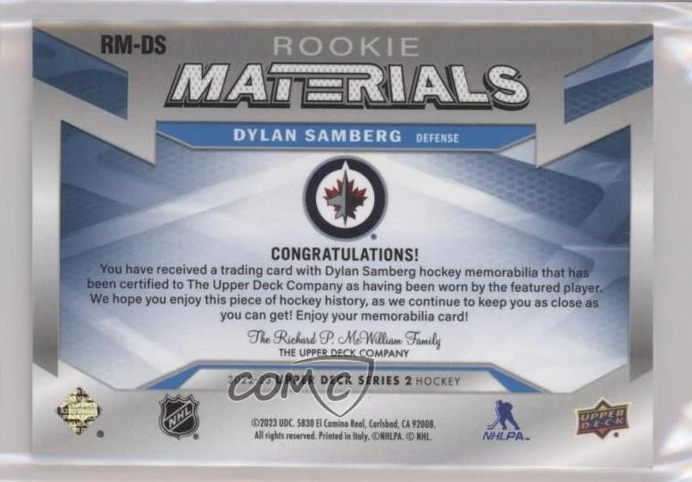2022-23 Upper Deck Series 2 Rookie Materials /25 Dylan Samberg #RM-DS Patch RC - Image 2 of 2